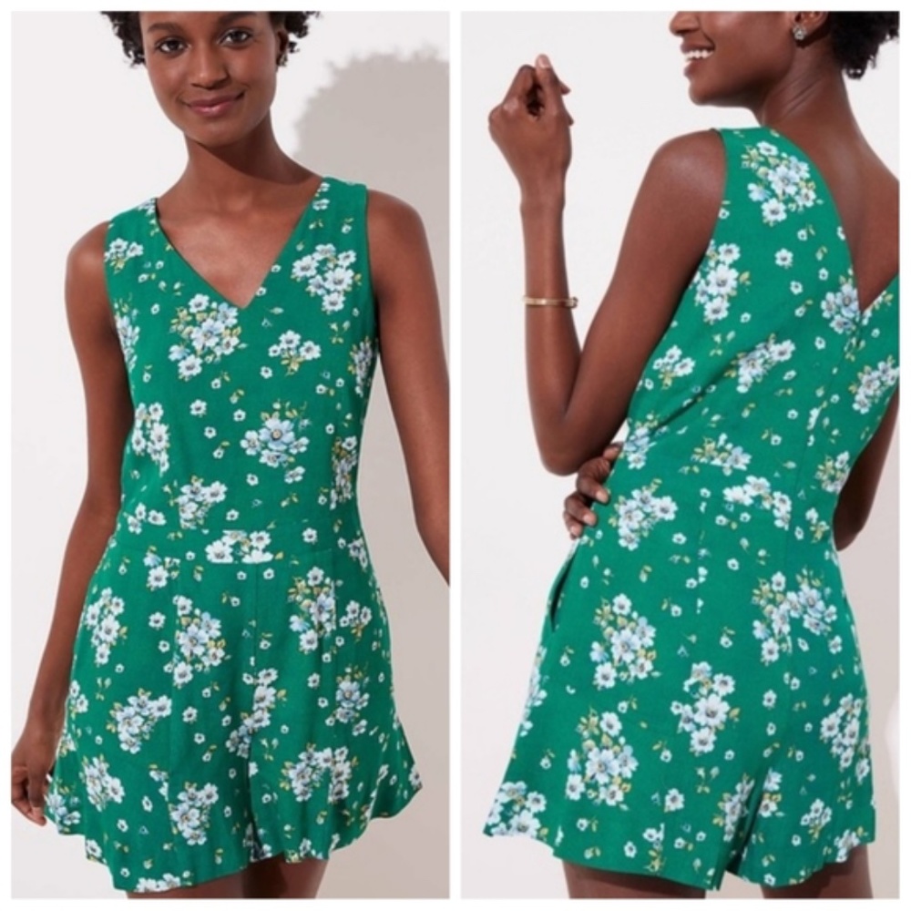 Loft Emerald Green Floral Printed Romper